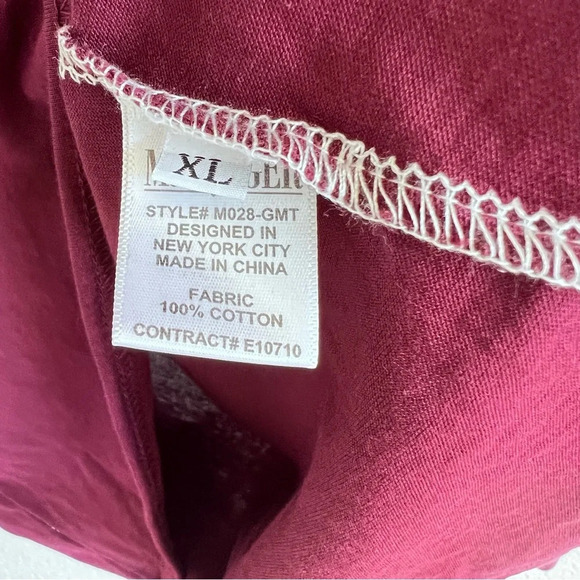 M.Singer Mens Long Sleeve Cotton Burgundy Tee - Picture 11 of 11